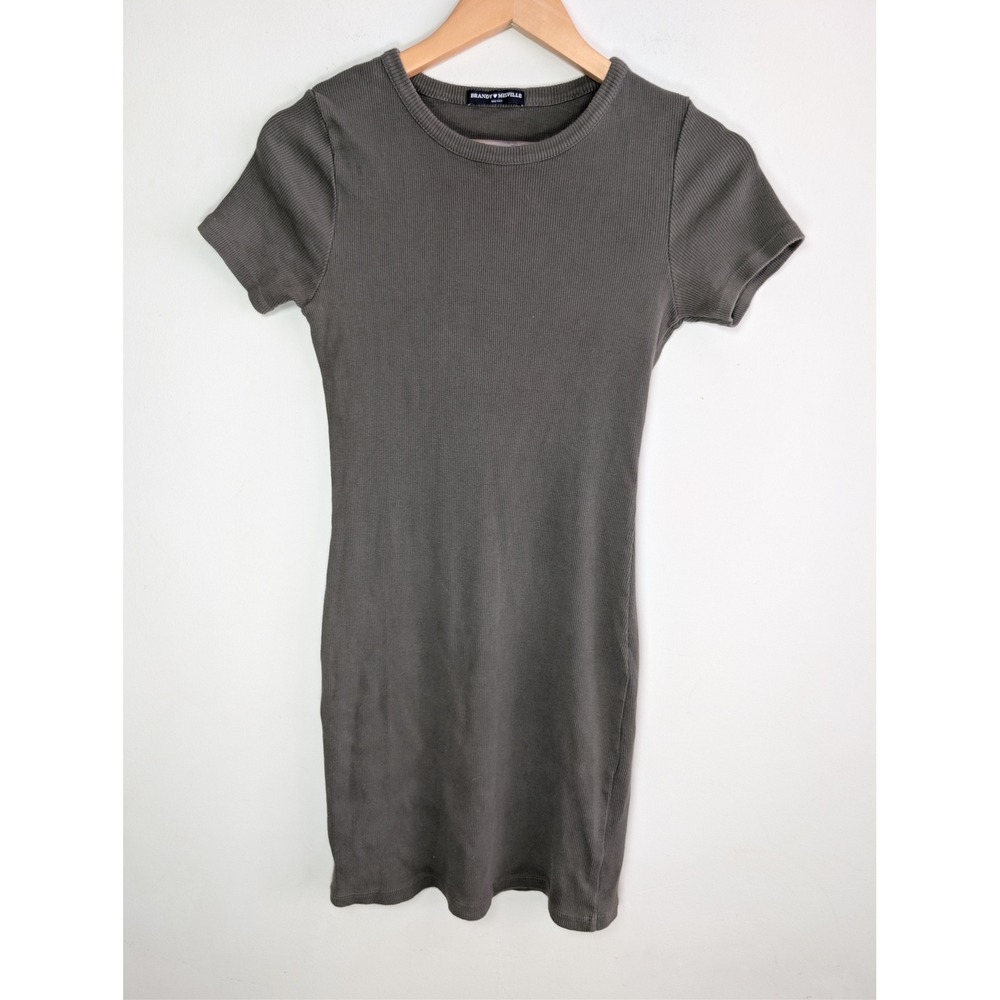 Brandy Melville Olive Green Ribbed Knit Mini Dress OS Made in Italy minimalist